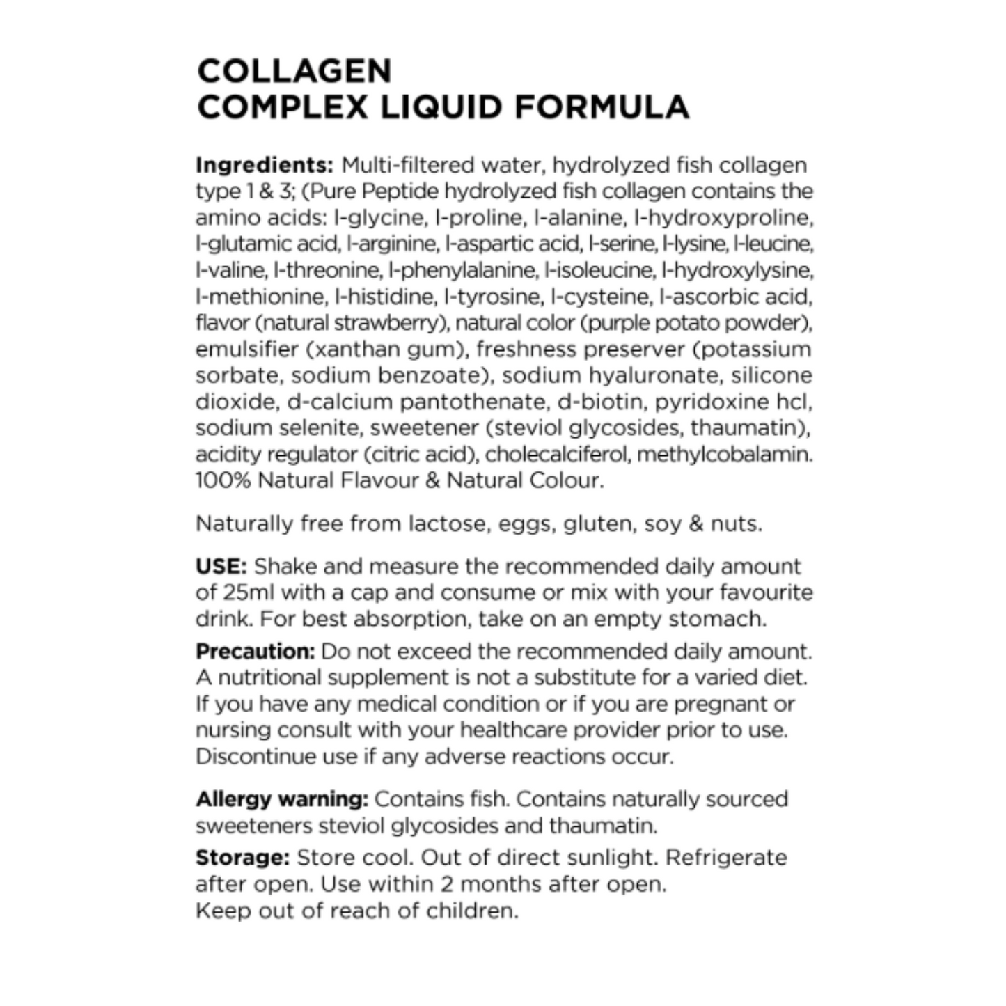 Information om CryoVital Kollagen med ingrediens liste, anvendelse, opbevaring og forholdsregler.