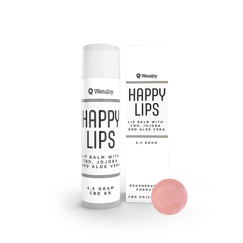Wetality Happy Lips læbepomade med sart rosa farve.
