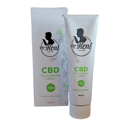 Et billed af en tube Dr. Kent creme med indpakning ved siden af.