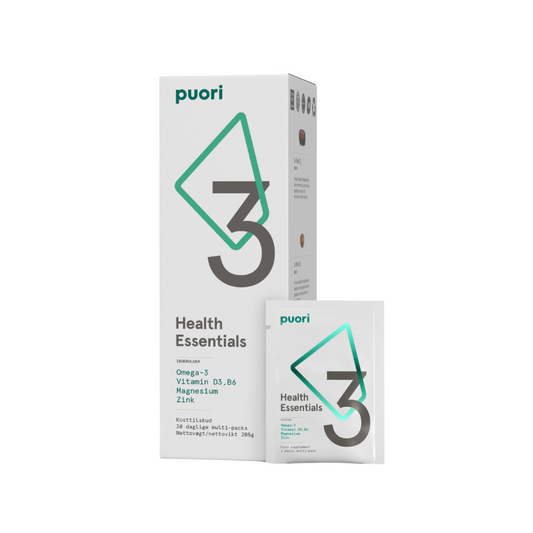 Puori Dagpakker Med Omega3, D-Vitamin, B-Vitamin, Magnesium og Zink.