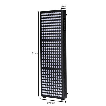 Mål på RB1500 lysterapi panel. H: 91cm B: 29,8cm D: 6cm